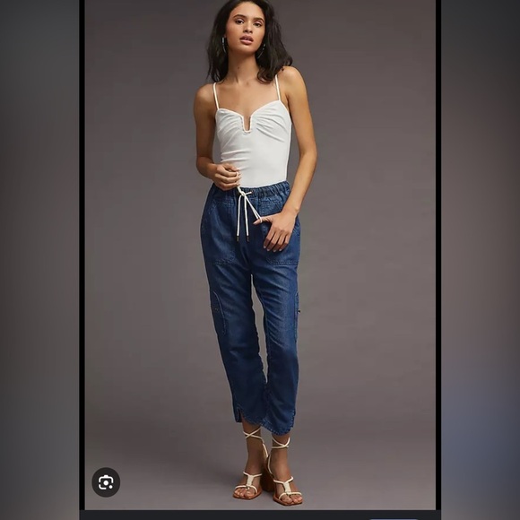 Pilcro womens medium 8 10 jeans cottage utility crop blue pockets high rise - Picture 9 of 10